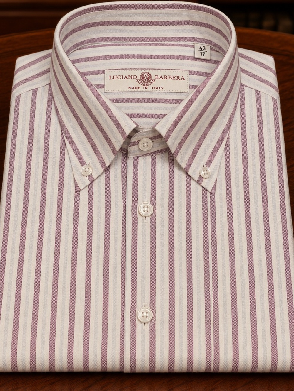 Luciano Barbera Plum and White Striped Dress Shirt